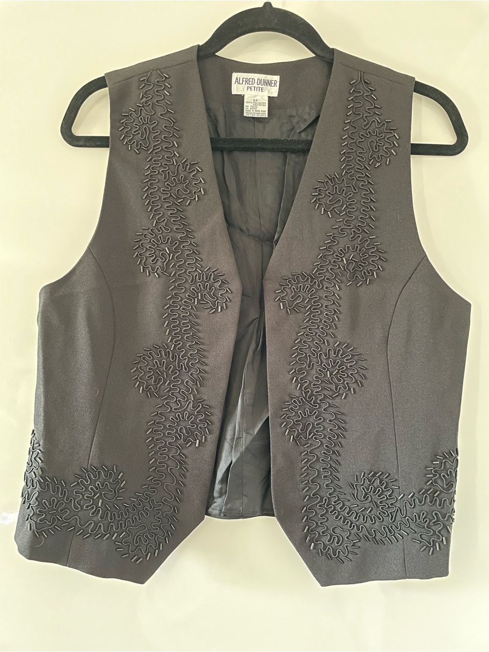 Alfred Dunner Petite Black Sleeveless Vest with Embroidered Detail
